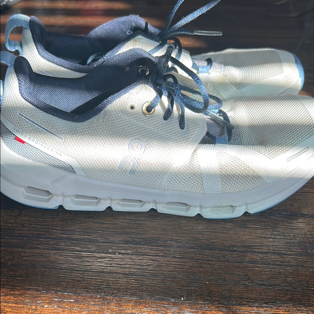 On Running Beige and Navy Sneakers